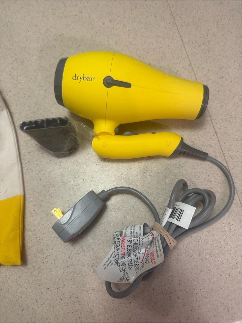 Drybar Yellow and Gray Travel Hair Dryer with Nozzle